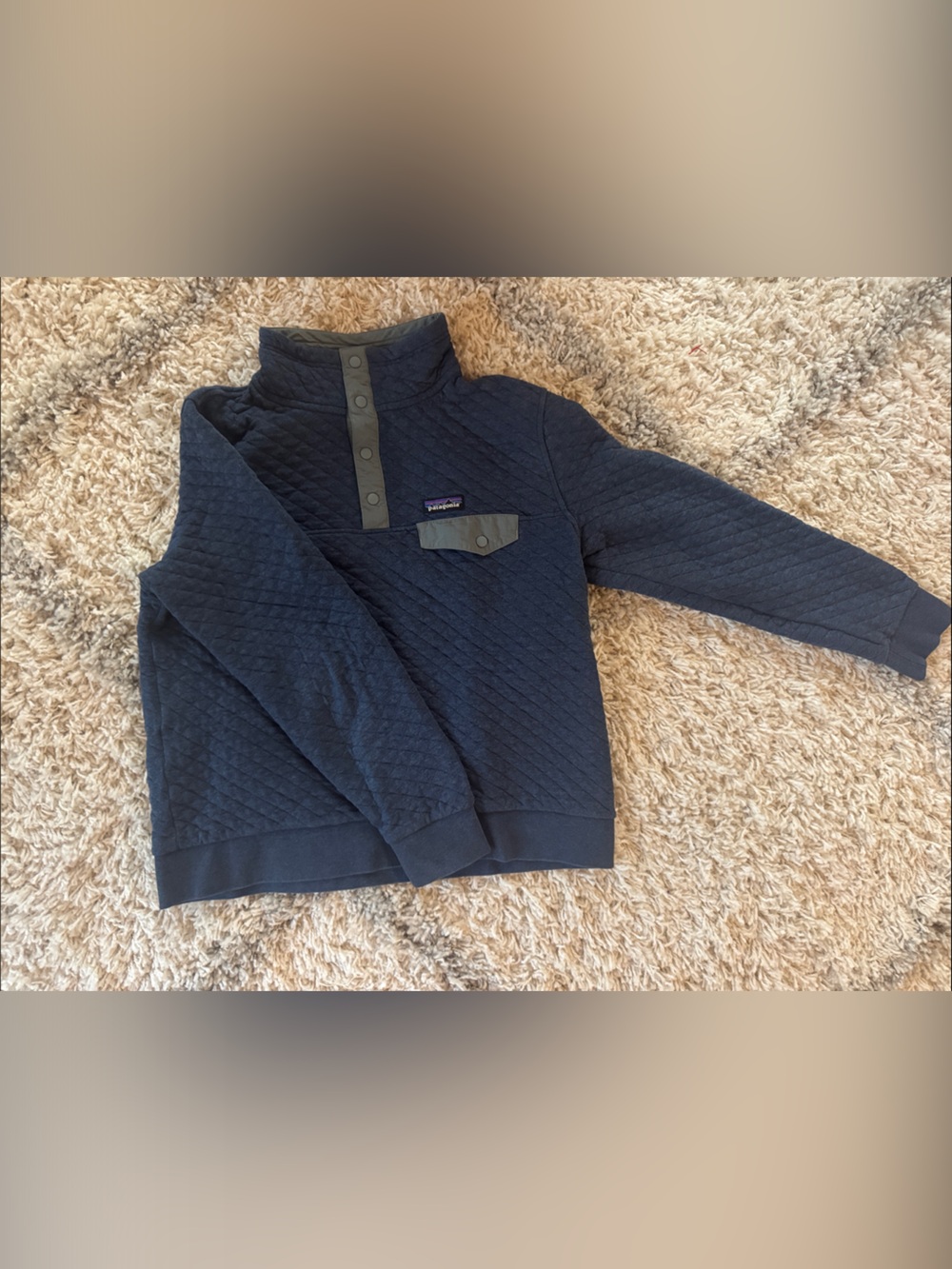 Patagonia Navy Quilted Snap-Placket Turtleneck Sweater
